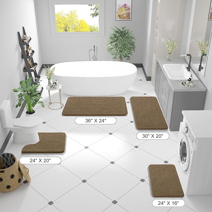 OLANLY Bathroom Runner Rugs 47x20, Extra Soft Absorbent Chenille Bath Rugs, Rubber Backing Quick Dry, Machine Washable Long Bath Mats for Bathroom Floor, Tub and Shower, Home Decor Accessories, Tan