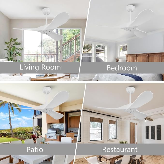 KBZZ 42 Inch White Ceiling Fan without Light,6 Speeds,Reversible Silent DC Motor,Modern Ceiling Fan no Light with Remote for Indoor Outdoor Farmhouse Office Patios(Not Solid Wood)