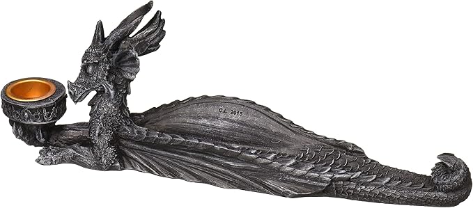 Pacific Giftware PTC 10 Inch Dragon Hand Painted Resin Incense and Candle Holder, Gray, Multi Color