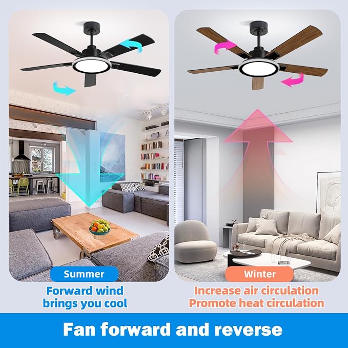52" Ceiling Fans with Lights,Bluetooth Ceiling Fan with Speaker,6-Speed Reversible Motor,Full-Spectrum Adjustable Lighting,Edge Ambient Lights,Low Profile Ceiling Fan with Light and Remote/App Control