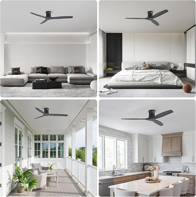 Sofucor 52" Smart Ceiling Fan No Light, Solid Wood Low Profile Ceiling Fan with Remote, Flush Mount Ceiling Fan Works with Alexa/Google/App 6-Speed Timing Reversible DC Motor for Living Room Bedroom
