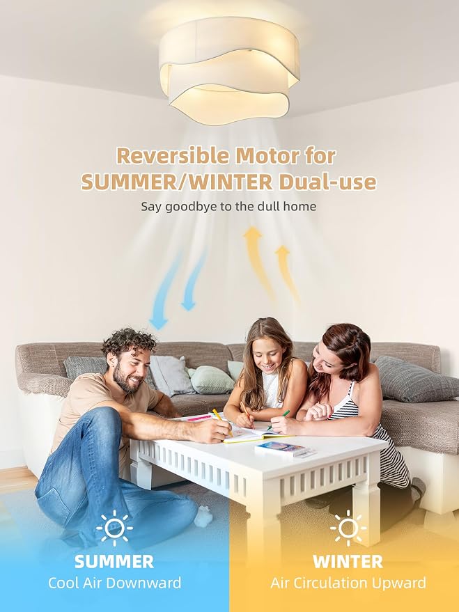 Flush Mount Ceiling Fan with Lights, 20" Low Profile Boho Ceiling Fan with Light Remote Control, Caged with 6 Speeds for Bedroom, Nursery, Living Room