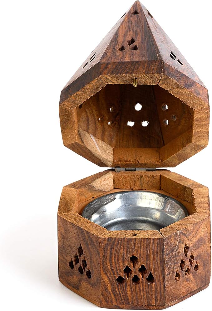 Incense Garden Wooden Incense Holder Burner - Temple Wooden Charcoal/Cone Burner - 5 Inch