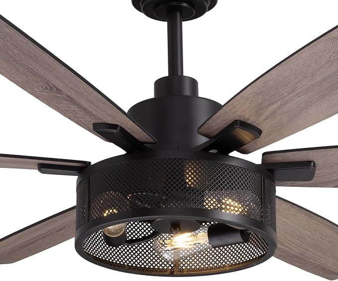 LuminFan 60 Inch Ceiling Fans with Lights and Remote Control, Farmhouse Ceiling Fan for Bedroom Living Room and Patio, Black Caged Ceiling Fan for Indoor and Outdoor
