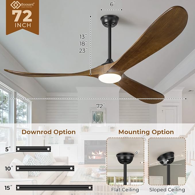 72" Ceiling Fans with Lights and Remote Control, Outdoor Ceiling Fan with Lights High CFM Quiet 3 Blade Wood Walnut Ceiling Fan, Oil Rubbed Bronze