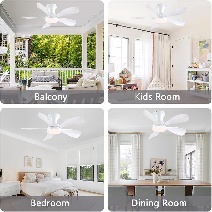 NKPU Ceiling Fans with Lights and Remote/APP Control, 33 Inch Low Profile Flush Mount Ceiling Fan with 3 Colors Dimmable LED, Reversible 6 Speeds DC Motor for Outdoor Patio, Kids Room, Bedroom, White