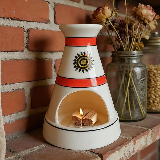MOUGIGI Handcrafted Sun Totem Ceramic palo santo sticks holder with - Tent-Shape Mini chiminea for Sage, Incense Cones & Smudging Rituals -Thoughtful Gifts for Yoga, Meditation, Ash, Zen, Aromatherapy
