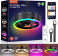 Lumary Smart Gazebo Ceiling Fans with Color Lights for Patios Outdoor, 20in | RGBAI+White Dimmable, Wi-Fi Bluetooth Connect, Work with Alexa/Google/APP, Waterproof Plug in Ceiling Fan with Hook/Remote