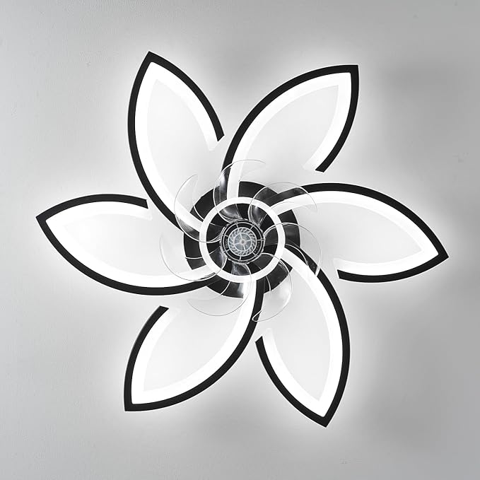 Dalouguan Ceiling Fan with Lights Remote Control, 30" Black Flower 6 Speeds 3 Light Color Low Profile Flush Mount Ceiling Fan for Kitchen Bedroom