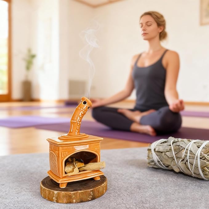 MOUGIGI Ceramic Palo Santo Holder and Mini Chiminea Smudge Bowl | Versatile Burner for Sage Sticks, Incense Cones, Copal and Candles | Suitable for Yoga, Meditation and Mindfulness Practices