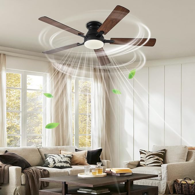 Ayaoty 54 inch Ceiling Fans with Lights and Remote, Low Profile Ceiling Fan with Light, Flush Mount, Reversible, 3CCT, Dimmable, Noiseless, White Ceiling Fan for Bedroom, Indoor/Outdoor Use