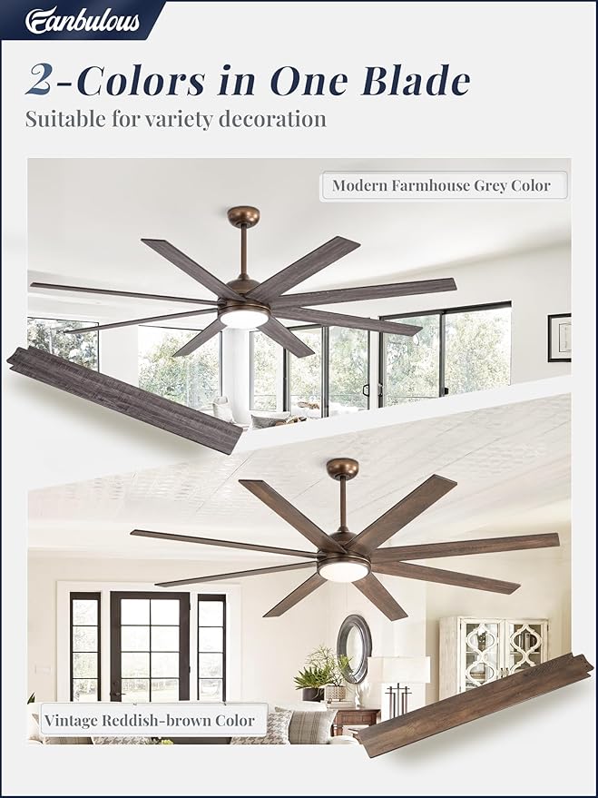 Fanbulous Ceiling Fans with Lights, 72 inch Large Ceiling Fan with Light and Remote, Outdoor Bronze Ceiling Fan for Living Room Patio, 6 Speeds, Reversible Quiet DC Motor, 3 CCT, Bi-color 8 Blades