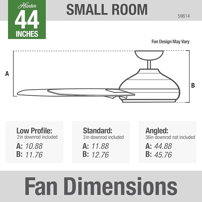 Hunter 44 inch Outdoor or Indoor Ceiling Fan No Light - White Ceiling Fan without Light, For Patio, Porch, Garage, or Living Room, Standard Mount, 6 Blades, Wall Control - Kennicott 59614, Fresh White