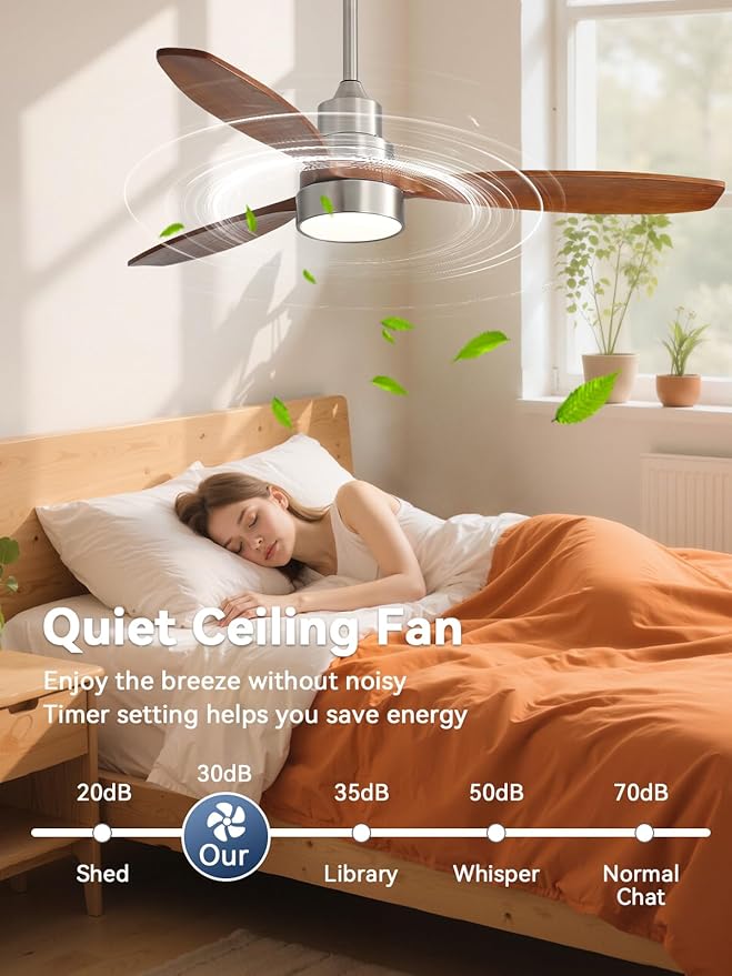 Sofucor 52 Inch Wood Smart Ceiling Fans with Lights and Remote, Works with App/Alexa/Google, 6-Speed Outdoor Ceiling Fan with Light, 3 Blade Ceiling Fan, Quiet DC Motor for Living Room Patio