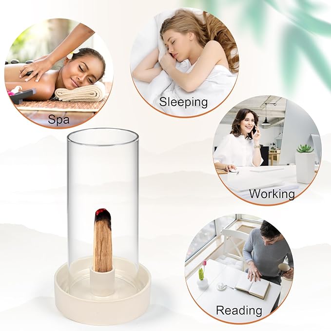 MOUGIGI Versatile Incense Burner Holder - Ideal for Incense Sticks, Palo Santo, Sage & More! Elegant Design with Removable Glass Cover to Prevent Ash Fallout