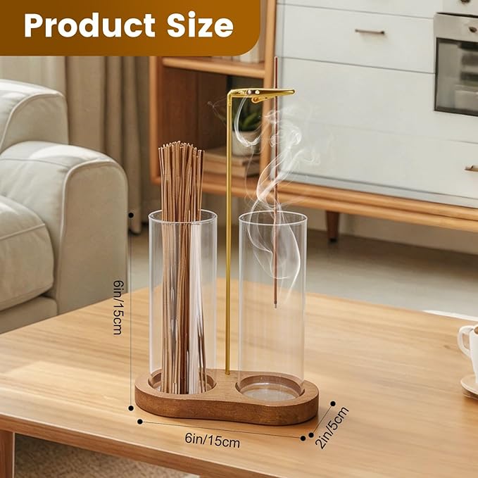 2-in-1 Incense Holder for Sticks: Incense Burner with Ash Catcher for Home Room House Office Apartment Decor - Wooden Decorations Accessories for Meditation Yoga Spa