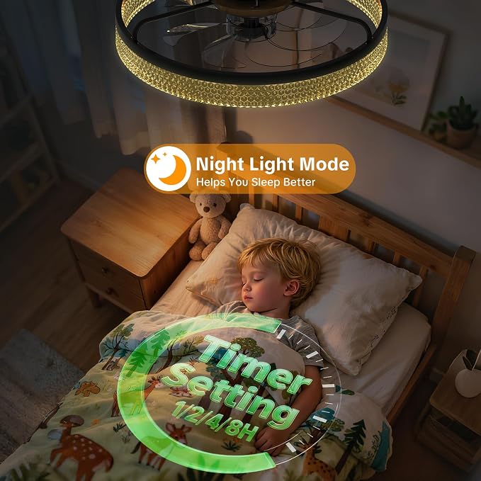 20" Ceiling Fan with Lights, Flush Mount Ceiling Fans, Ceiling Fans with Lights and Remote, 6 Speeds Dimmable Ceiling Lights with Fans, Quiet Modern Ceiling Fan for Bedroom Living Room