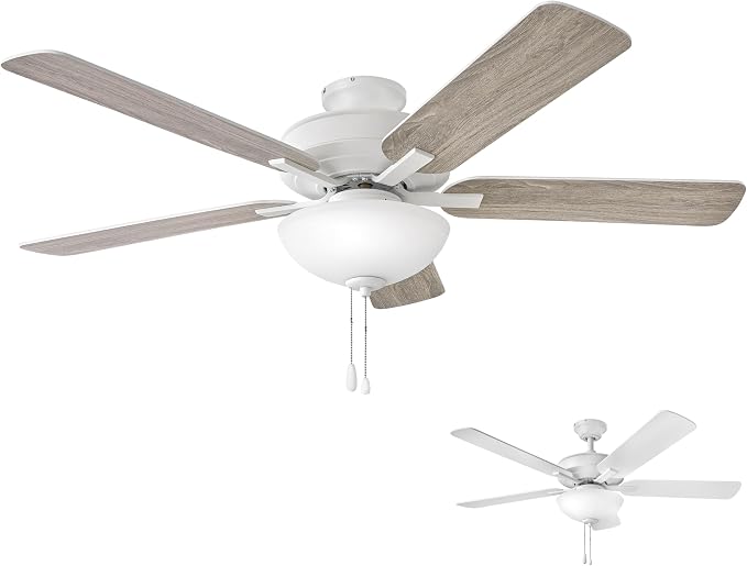 Hinkley Metro 52" LED Indoor Dual Mount Ceiling Fan with Light, Traditional Style, Reversible Wooden Fan Blades, Chalk White and Weathered Wood, Remote Sold Separately