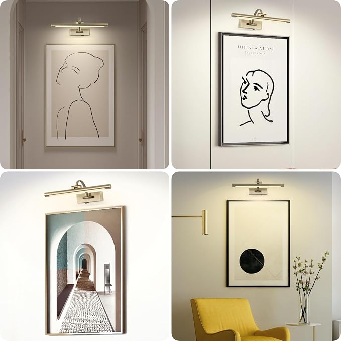 Tassuowell LED Picture Lights for Wall Rechargeable, Battery Operated Art Light for Paintings Wireless,15.7inch Antique Bronze Gallery Light for Artwork