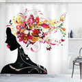Ambesonne Modern Shower Curtain, Modern Futuristic Design with Nature Harmony Woman Theme Artwork Image, Cloth Fabric Bathroom Decor Set with Hooks, 69" W x 84" L, Pink Black