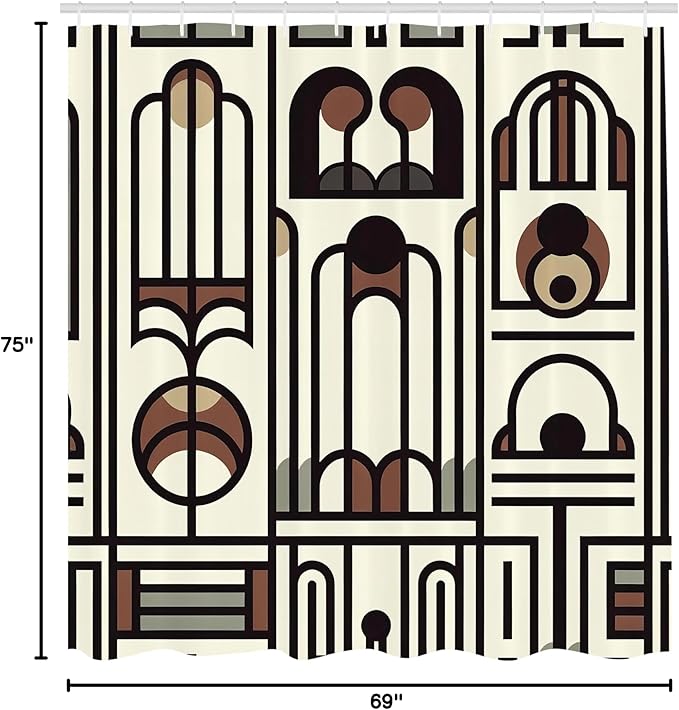 Ambesonne Modern Shower Curtain, Art Abstract Design of Arch Lines and Mid Century Round Details Geometric, Cloth Fabric Bathroom Decor Set with Hooks, 69" W x 75" L, Eggshell Caramel Grey