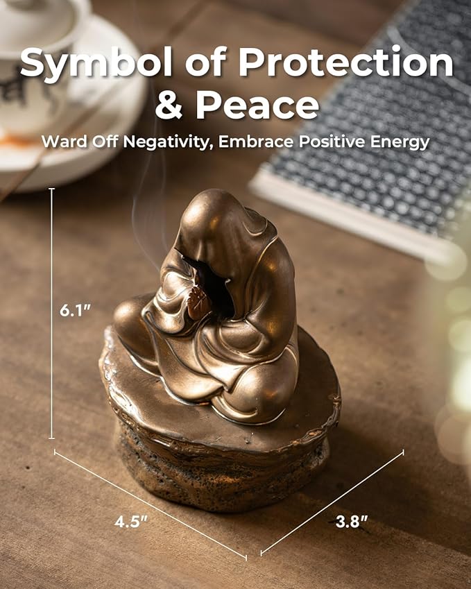 Ceramic Incense Burner for Cone & Coil – Faceless Buddha Statue for Protection, Evil Spirit Cleansing & Zen Meditation, Home Decor to Ward Off Negativity