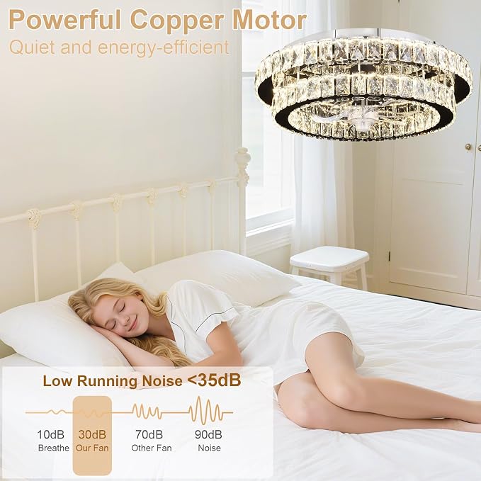 Depuley Modern Ceiling Fan with Lights: 20" Sliver Chandelier Cagd Fan with Remote Control - Modern Crystal Fandelier for Girl's Bedroom Living Room Nursery