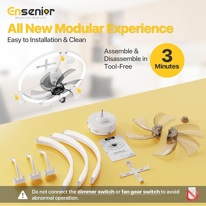 Ensenior Ceiling Fans with Lights and Remote, 20" Low Profile Ceiling Fan Flush Mount, APP Control, 6 Speed, 3CCT, Quiet Reversible DC Motor, Dimmable Modern Ceiling Fan with Light for Bedroom, White