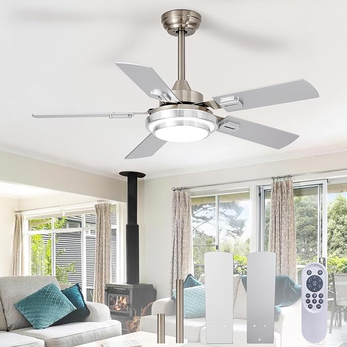 Depuley 42-Inch Ceiling Fan with Light: Brushed Nickel Ceiling Fans with 5 Blades Dual Finish Reversible - Farmhouse Ceiling Fan with Remote Control Noiseless for Living Room Outdoor Patios