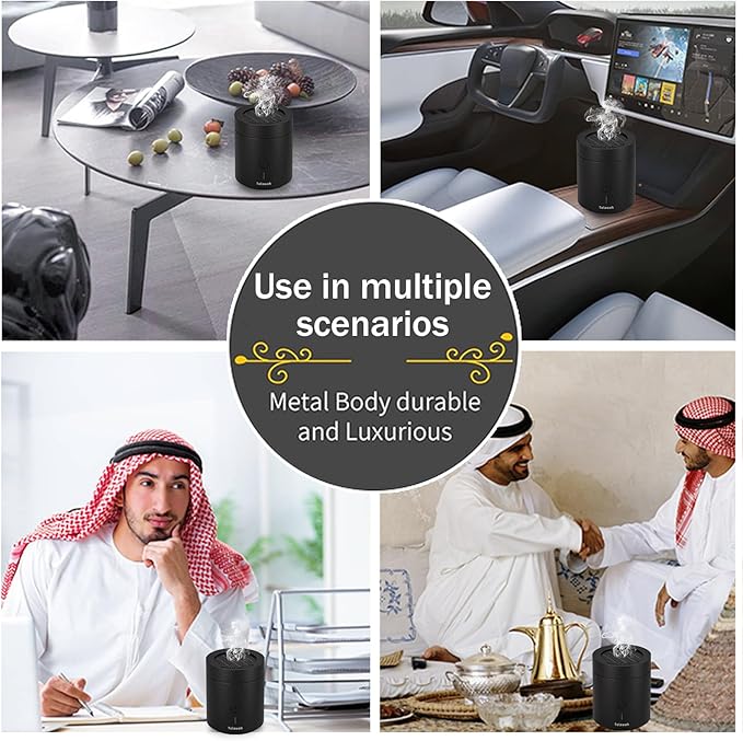 Mini Incense Burner Bakhoor Portable Rechargeable USB Aromatherapy Diffuser, 120 Second Burn Time, Arabic Electronic Incense Holder, Home Decor (Black)