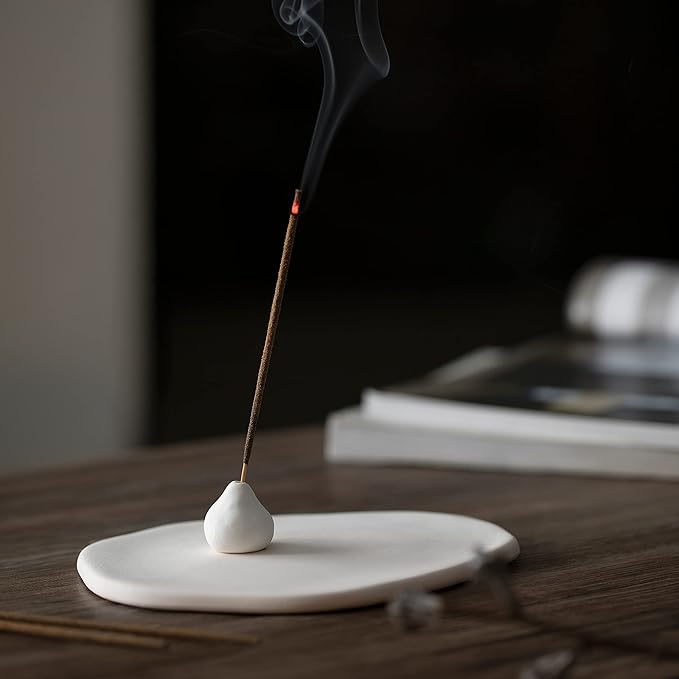 Handmade Incense Holder Irregula Plain Ceramic Stick Incense Holders Pomelo Pumpkin Incense Burner for Home Decor Yoga Meditation Zen (Pomelo White)