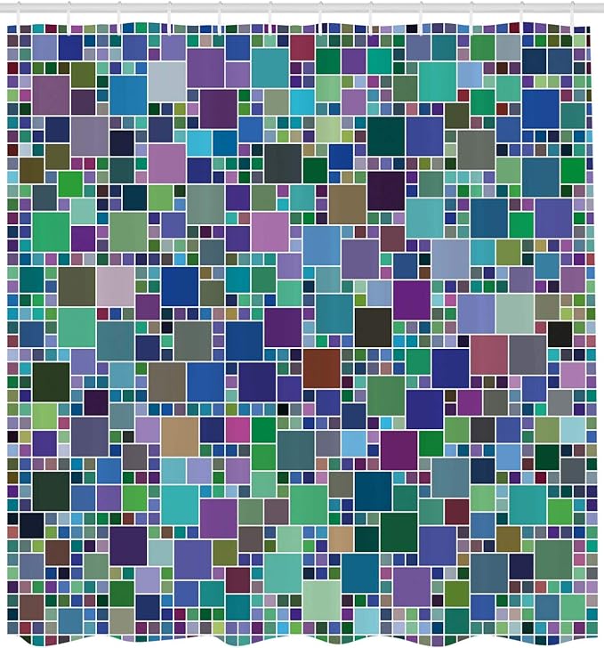 Ambesonne Colorful Shower Curtain, Mosaic Grid Geometric Digital Like Pattern with Hues Squares Pixelated Graphic Art, Cloth Fabric Bathroom Decor Set with Hooks, 69" W x 75" L, Pale Fuchsia
