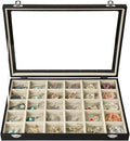 Stratalife 30 Grid Earring Organizer, Jewelry Holder Organizer with Lid | PU Leather Storage Box for Earring, Ring, Studs and Trinkets, Soft Velvet Drawer Organizer for Women, Dustproof, Beige Black