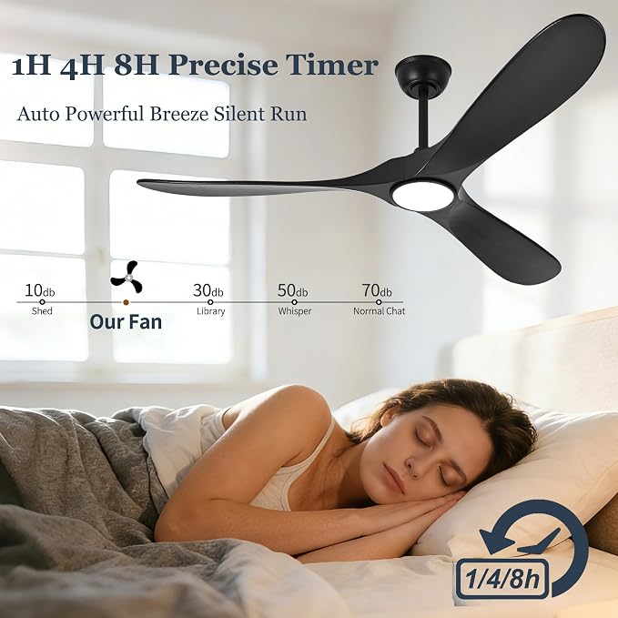 Black 72 Inch Ceiling Fan with Light and Remote, Large Modern Outdoor Ceiling Fans with Lights 3 Blade Propeller High CFM Wet Rated Exterior Fan for Patios Indoor Bedroom Living Room Gazebo