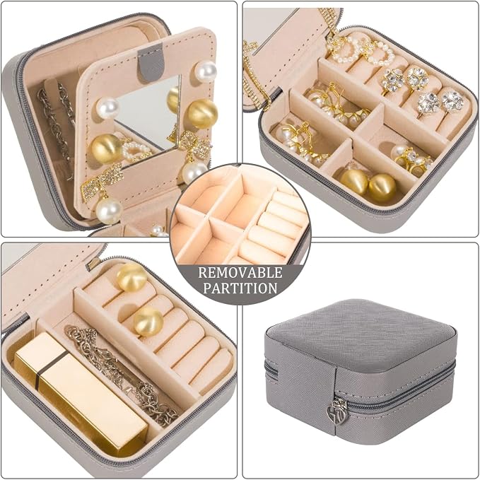 KElofoN Travel jewelry case Travel jewelry box Travel Jewelry Organizer Small Jewelry Organizer Box Gift for Girls Women with Mirror(Grey)