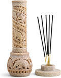 Carry Me Hand Carved Soapstone Incense Stick Holder | Candle Burner | Tea Light Stand. Elephant Jaali Carving Bottle Shape. Decorative Home and Kitchen Decor - (3x3x10.5 Inches)