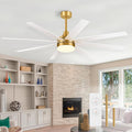 65 Inch Ceiling Fan with Lights and Remote, 8 ABS Blades, Quiet Reversible DC Motor, 6-Speed, Timer Function, 3 Color Led Light Chandelier, Industrial Ceiling Fans for Bedroom Office (Gold & White)