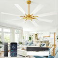 Ceiling Fan Without Light: 72 Inch Big Indoor Outdoor Fan with Remote APP Control - Brass White Large Ceiling Fan no Light 8 Blade Reversible Quiet DC Motor Memory Function Timer