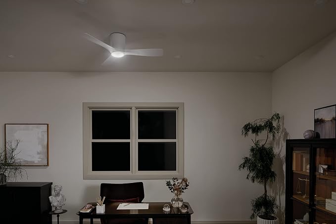 Kichler Volos 48” Indoor Ceiling Fan with LED Light and Wall Control in Matte White, Contemporary Ceiling Fan with Light, 300032MWH