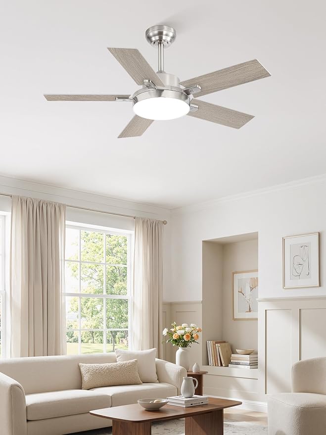 ZMISHIBO 42 Inch Ceiling Fans with Lights, Smart Remote/APP Control, Modern Ceiling Fan with 6 Speeds & 3CCT, Dimmable 30W LED, Quiet DC Motor, Noiseless for Living Room, Bedroom, Kitchen, Nickel