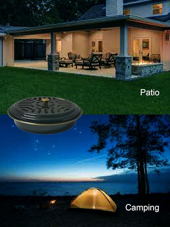 Mosquito Coil Holder, 2 Pack Metal Mosquito Repellent Coil Holder with Lid Emerald Portable Incense Coil Burner for Outdoor Camping Patio Party (Emerald)