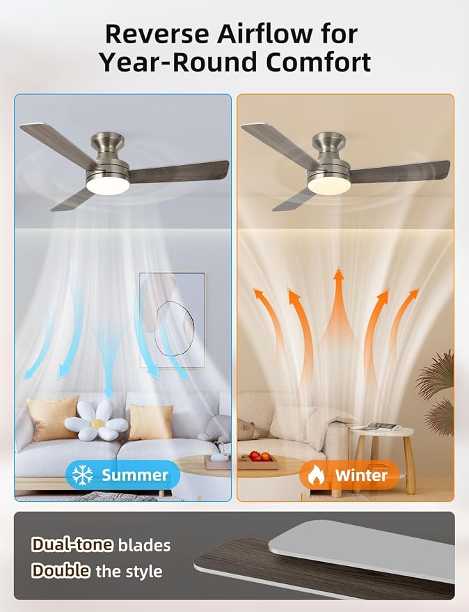 42" RGB Ceiling Fan with Light, Music Sync Smart Fan Works with Alexa/Google Assistant/App, Low Profile Flush Mount, 6-Speed Quiet DC Motor, 4 CCT Dimmable Lighting for Bedroom Living Room