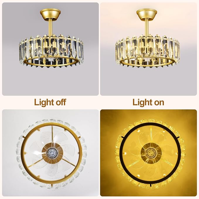 Depuley Bedroom Ceiling Fan with Lights: 18" Gold Chandelier Small Fan with Remote Control - Modern Crystal Fandelier for Girl's Bedroom Living Room Nursery (G9 Bulbs Not Included)