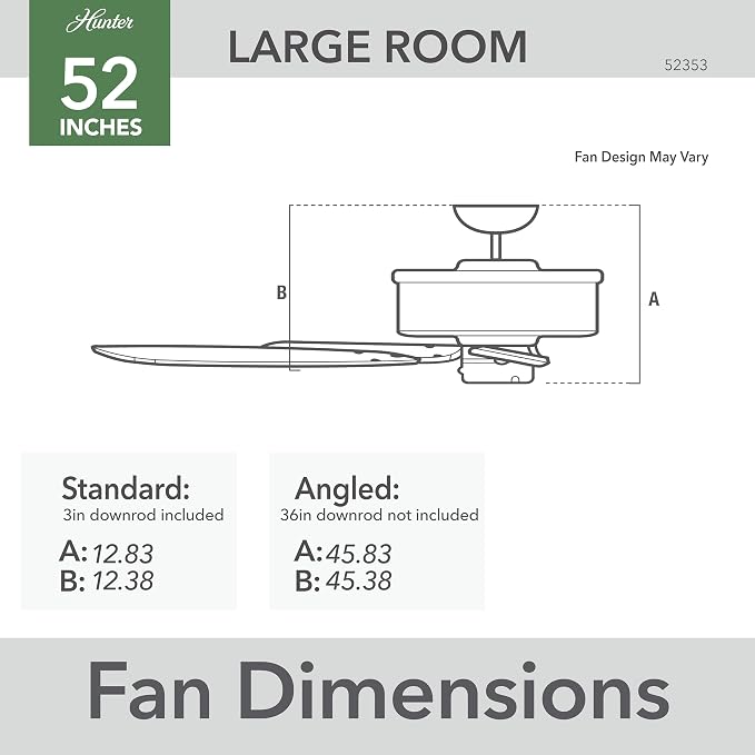 Hunter Gilrock, Indoor, Ceiling Fan, No Light, 52 inch, Matte Silver | Standard Mount, Pull Chain, 6 Blades, For Bedroom, Living Room, Kitchen, 52353