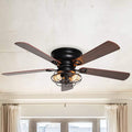 48" Farmhouse Low Profile Ceiling Fan with Light & Remote, Outdoor Flush Mount Ceiling Fans for Bedroom Living Room, 5-Blades 3-Speed Quiet Reversible Motor, Timer Function