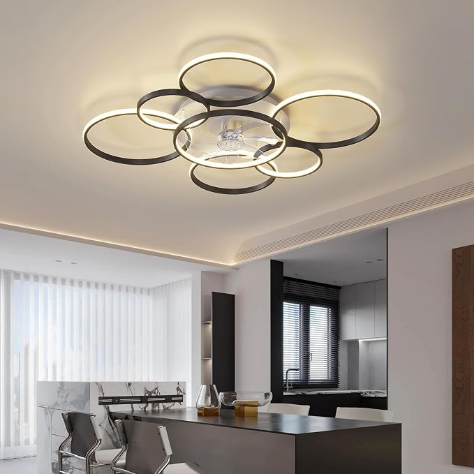 41" Modern Ceiling Fan with Lights, Flush Mount Ceiling Fan with Tri-Color Light 6-Speed Wind, Low Profile Ceiling Fans with Led Light and Remote Control for Living Room Bedroom Dining Room