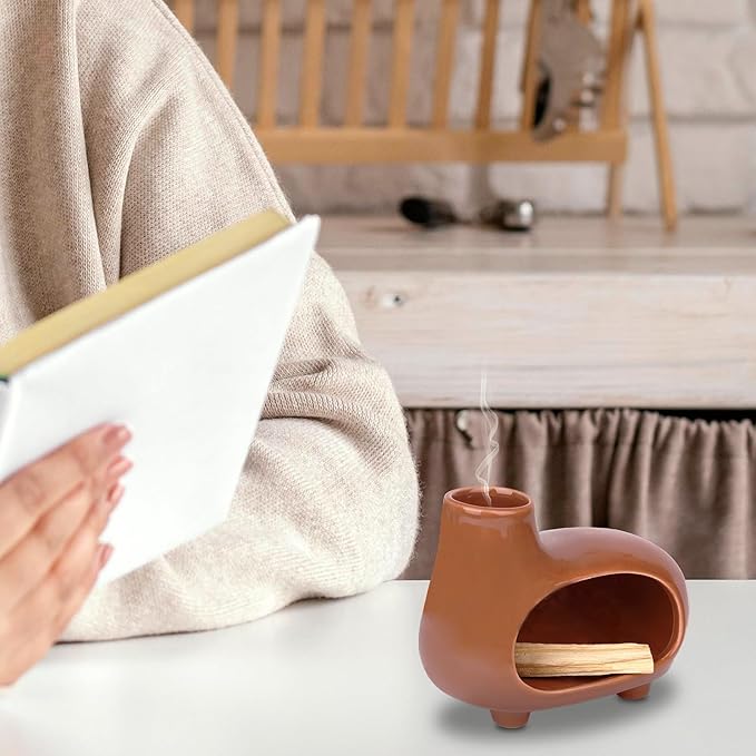 Terracotta Palo Santo Burner Chimney Sage Stick Holder for Burning Ceramic Smudge Bowl for Energy Clearing and Meditation Space (Terracotta)