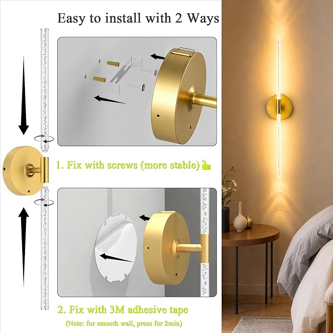 Rechargeable Wall Lights Battery Operated Sconce 2Pack(Gold Bubble Crystal)