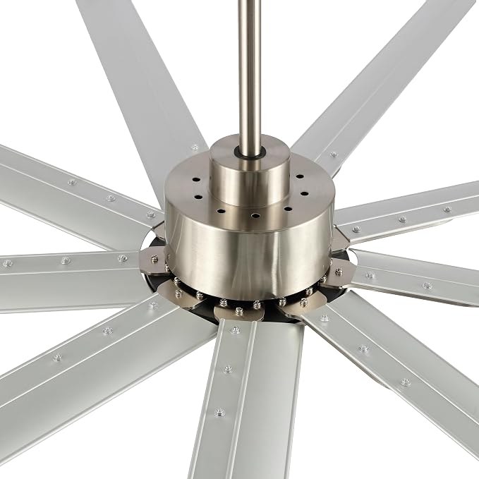 WINGBO Industrial Ceiling Fan No Light 84", 9 Aluminum Blades, 6 Speed Remote Control, Reversible DC Motor, for Home and Commercial Use, Living Room/Shop/Warehouse Nickel