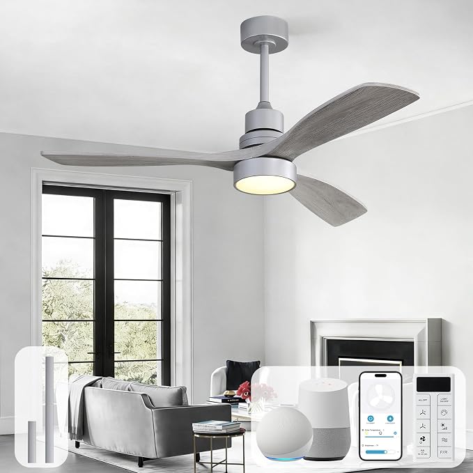 Sofucor Smart Ceiling Fan, 52" Low Profile Ceiling Fans with Lights and Remote, Compatible with Alexa/Google/App, 3-Color Light 6-Speed DC Motor Reversible Timer for Bedroom Living Room Patio Outdoor